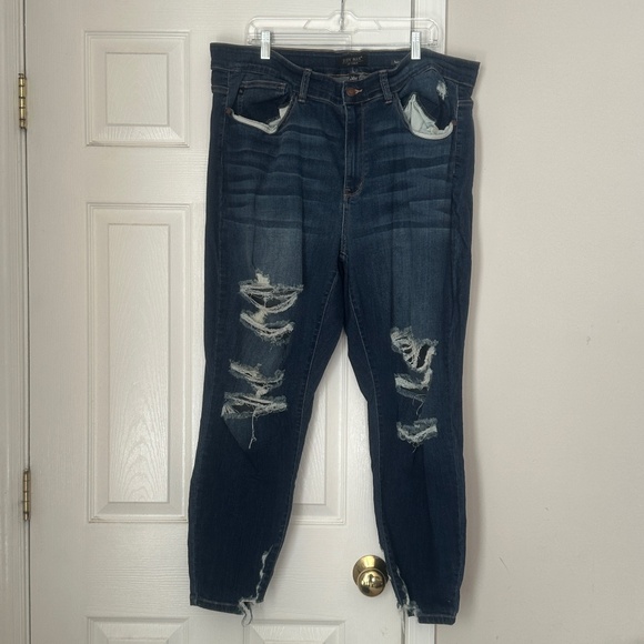 Women's Judy Blue Mid Rise Skinny Fit Jeans Medium Wash Distressed Plus Size 24W - Picture 1 of 8